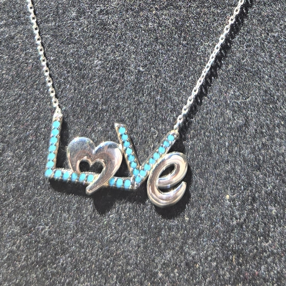 Turquoise Sterling Silver Heart 16" Necklace - Picture 7 of 7
